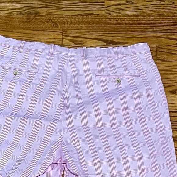 Peter Millar Pink Plaid Flat Front Pima Cotton Shorts. Size 38 - Picture 4 of 5